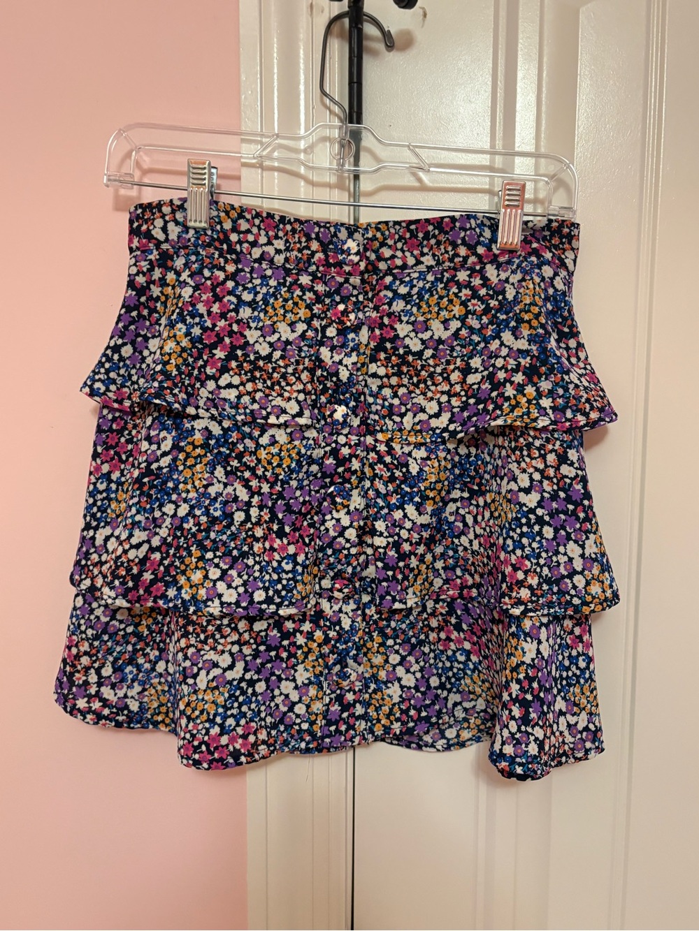 miami Purple Multi Floral Tiered Ruffle Mini Skirt